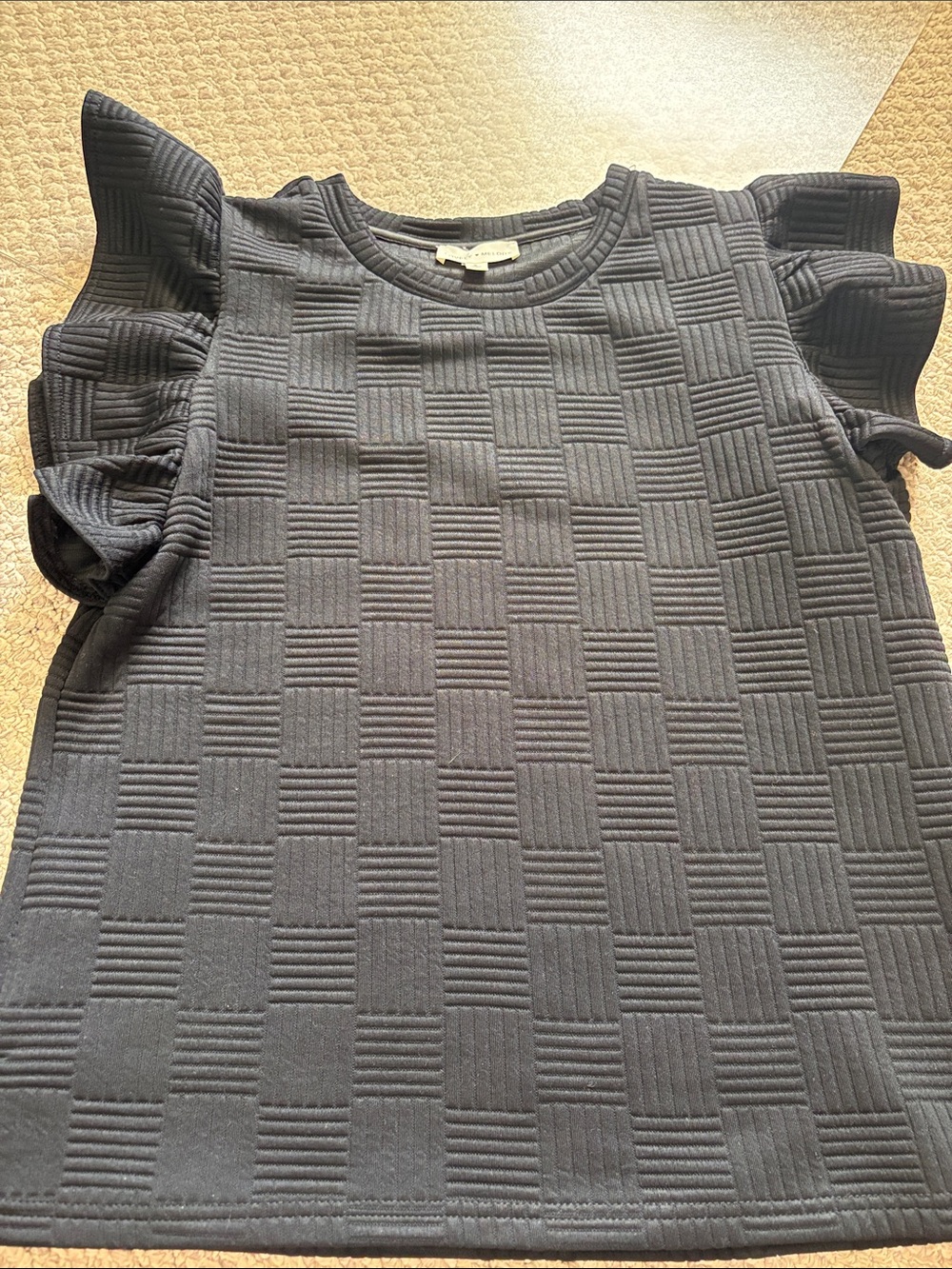 Lovely Melody Black Textured Ruffle Sleeve Tee